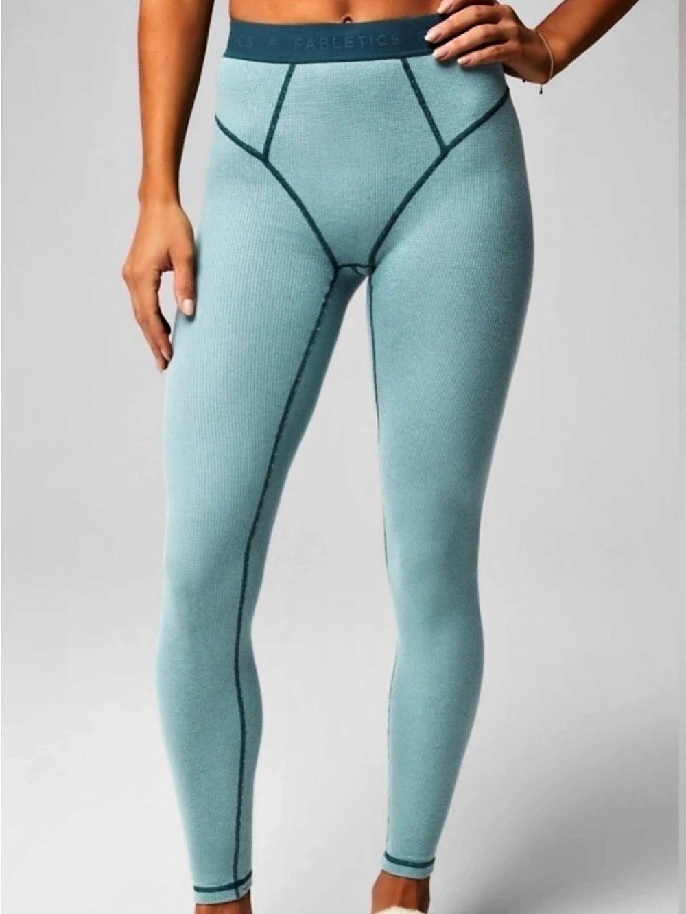 NWT Fabletics Waffle Knit Thermal Leggings Arctic Wave Medium Blue Cozy Lounge M